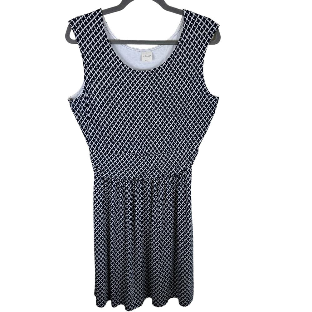 Kaileigh Navy Blue White Scoop Neck Sleeveless Knee Length Lightweight Dress L